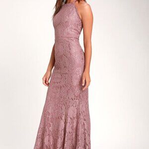 Lulus Every Memory Mauve Lace Halter Maxi Dress Pink - Size M